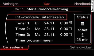MMI-scherm: Timer instellen